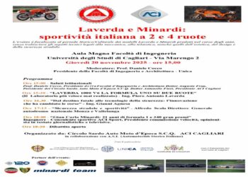 A Cagliari, il convegno “Laverda e Minardi: sportività italiana a 2 e 4 ruote”: giovedì 20 novembre alle 15 nell’Aula Magna della Facoltà di Ingegneria. Organizzano l’Automobile Club Cagliari e il Circolo S.C.Q.